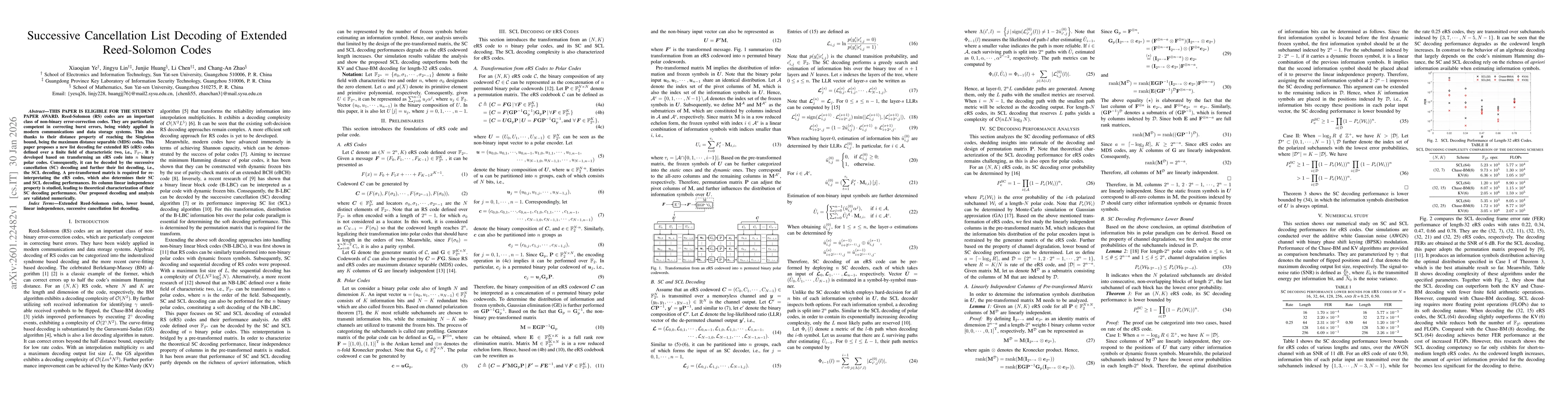 Thumbnail for Successive Cancellation List Decoding of Extended Reed-Solomon Codes