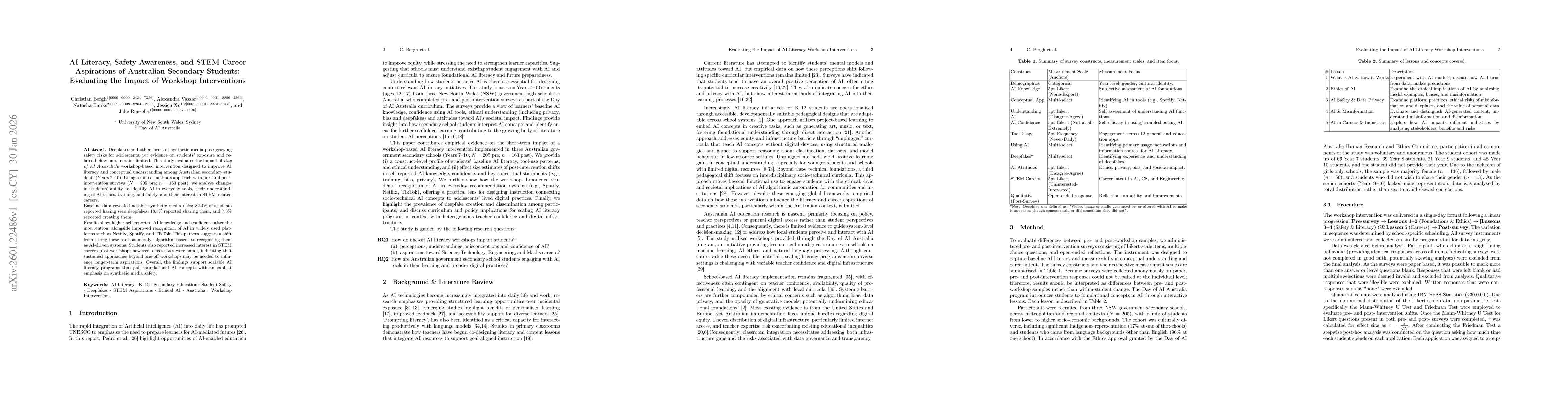 Thumbnail for AI Literacy, Safety Awareness, and STEM Career Aspirations of Australian Secondary Students: Evaluating the Impact of Workshop Interventions