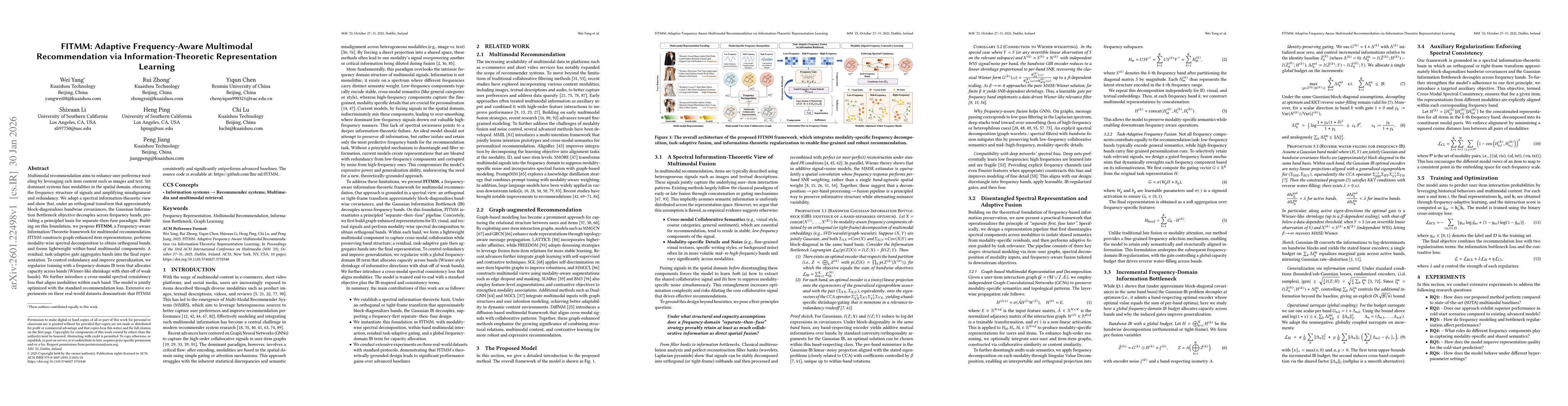 Thumbnail for FITMM: Adaptive Frequency-Aware Multimodal Recommendation via Information-Theoretic Representation Learning