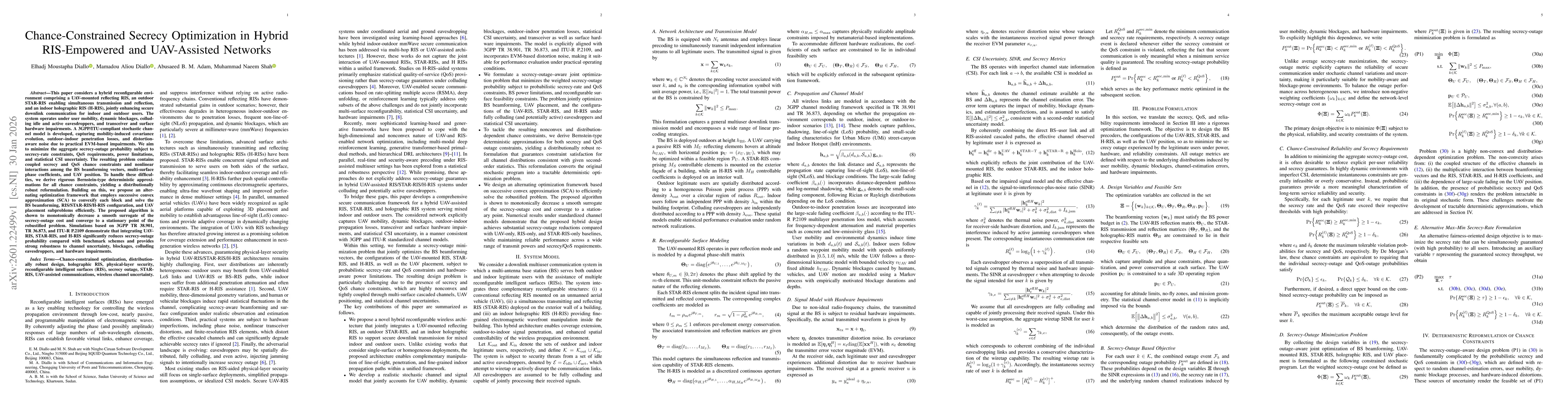 Thumbnail for Chance-Constrained Secrecy Optimization in Hybrid RIS-Empowered and UAV-Assisted Networks
