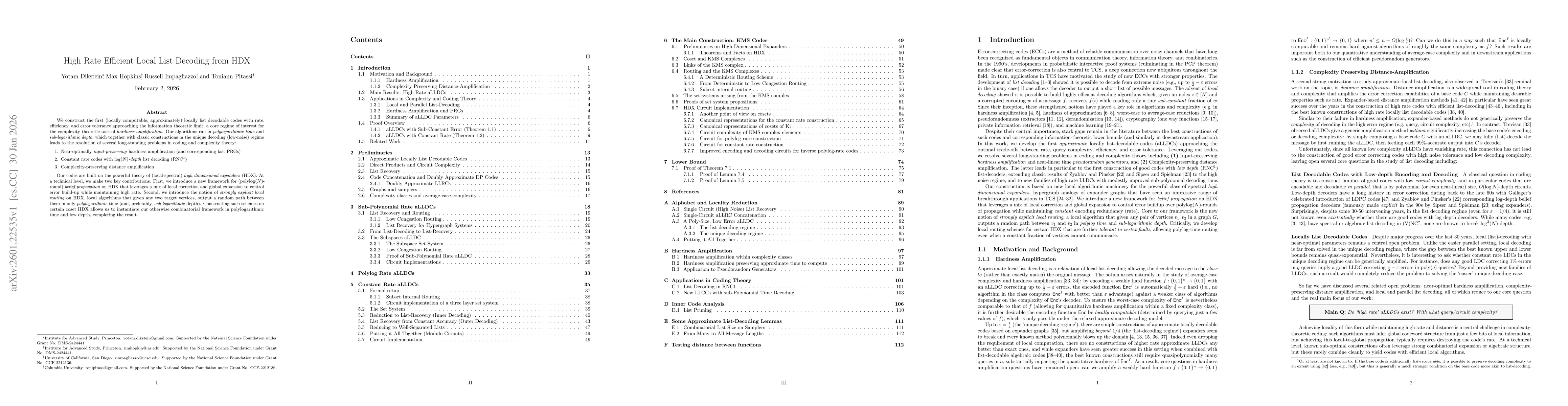 Thumbnail for High Rate Efficient Local List Decoding from HDX