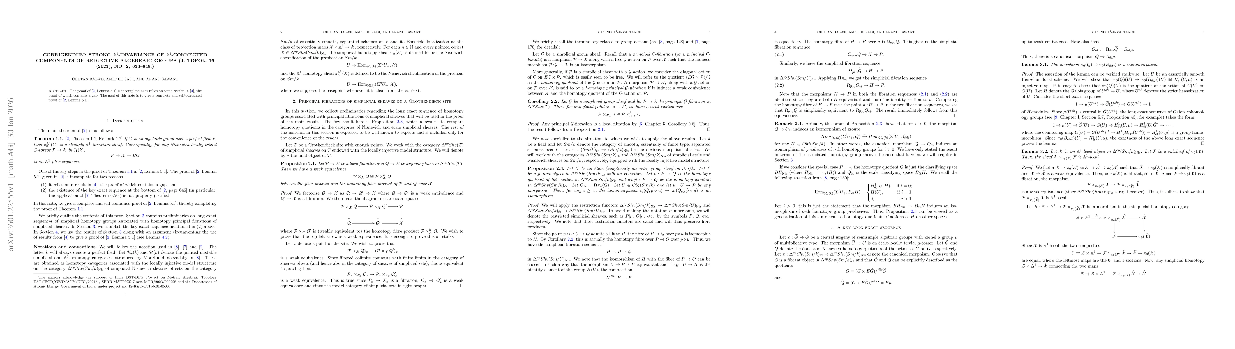 Thumbnail for Corrigendum: Strong $\mathbb A^1$-invariance of $\mathbb A^1$-connected components of reductive algebraic groups (J. Topol. 16 (2023), no. 2, 634--649.)