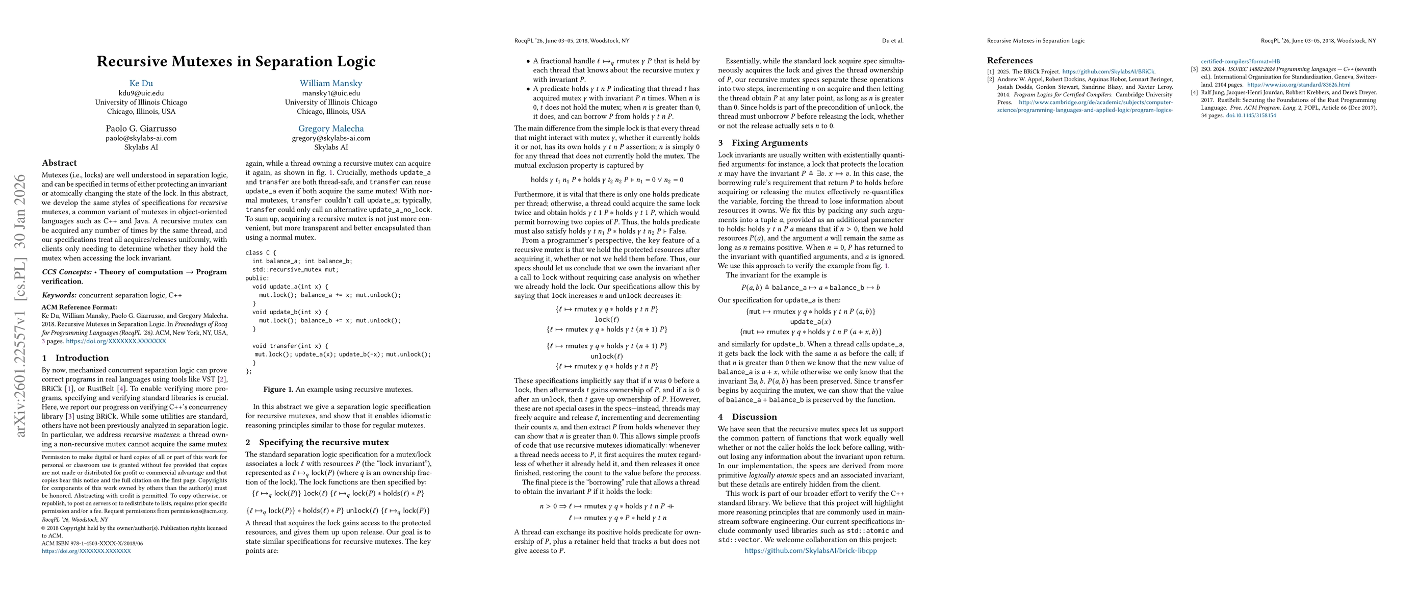 Thumbnail for Recursive Mutexes in Separation Logic