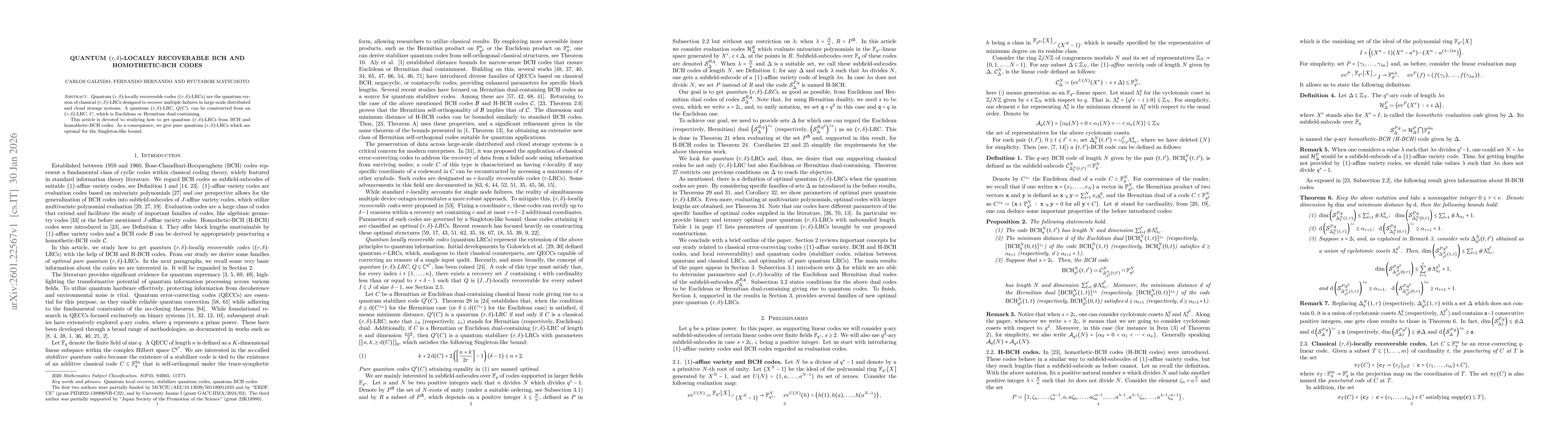 Thumbnail for Quantum $(r,δ)$-Locally Recoverable BCH and Homothetic-BCH Codes