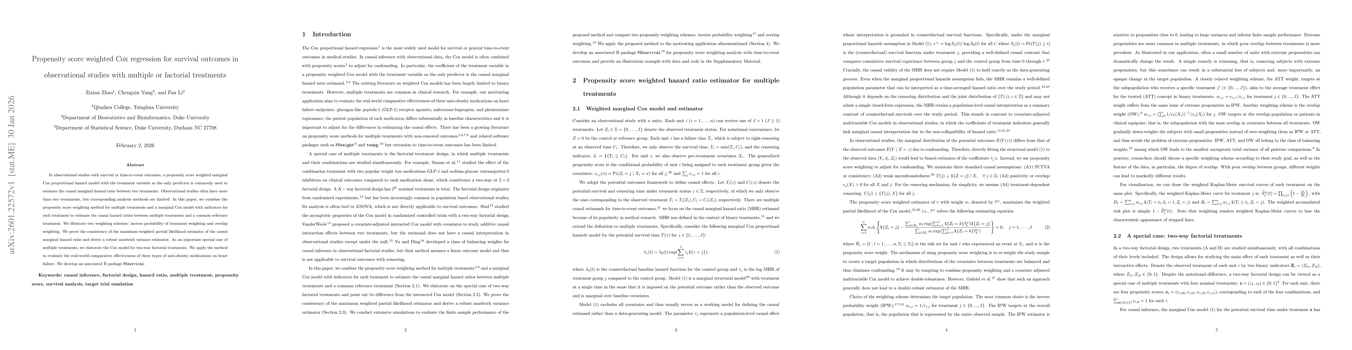 Thumbnail for Propensity score weighted Cox regression for survival outcomes in observational studies with multiple or factorial treatments