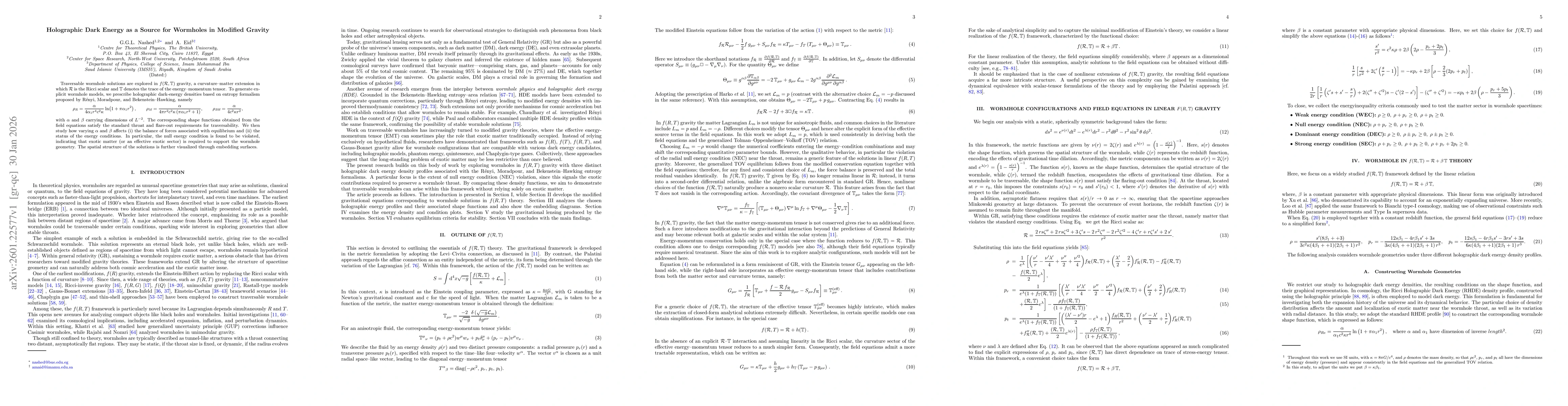 Thumbnail for Holographic Dark Energy as a Source for Wormholes in Modified Gravity