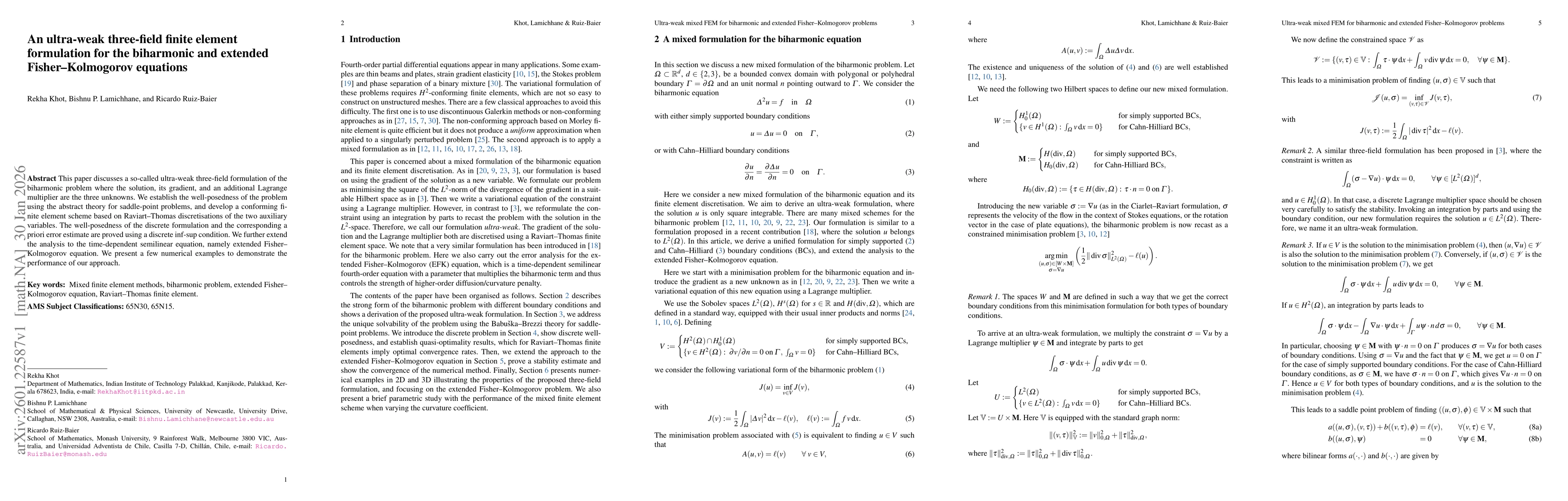 Thumbnail for An ultra-weak three-field finite element formulation for the biharmonic and extended Fisher--Kolmogorov equations