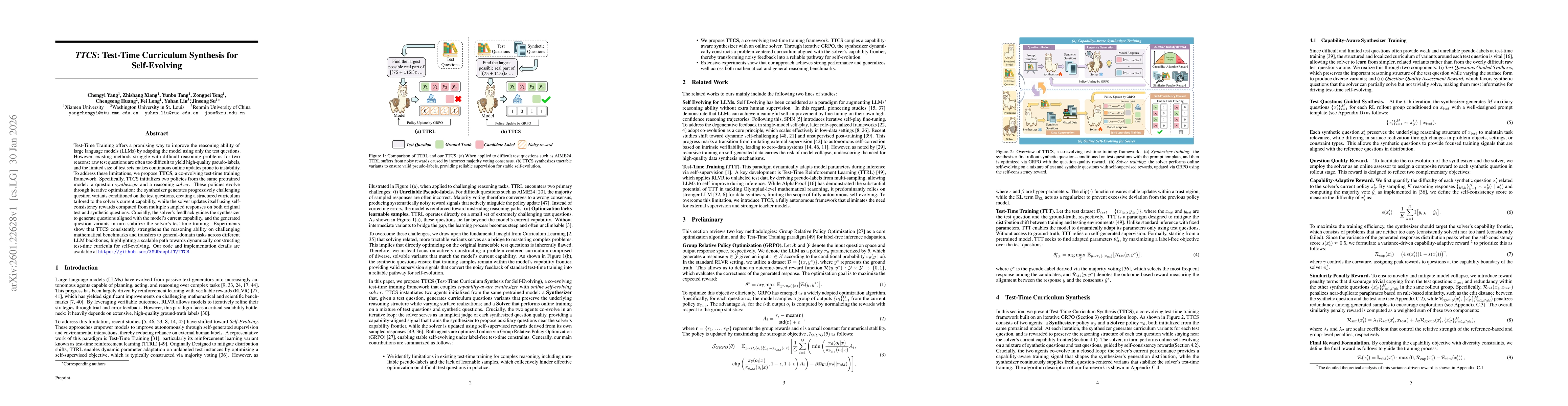 Thumbnail for TTCS: Test-Time Curriculum Synthesis for Self-Evolving