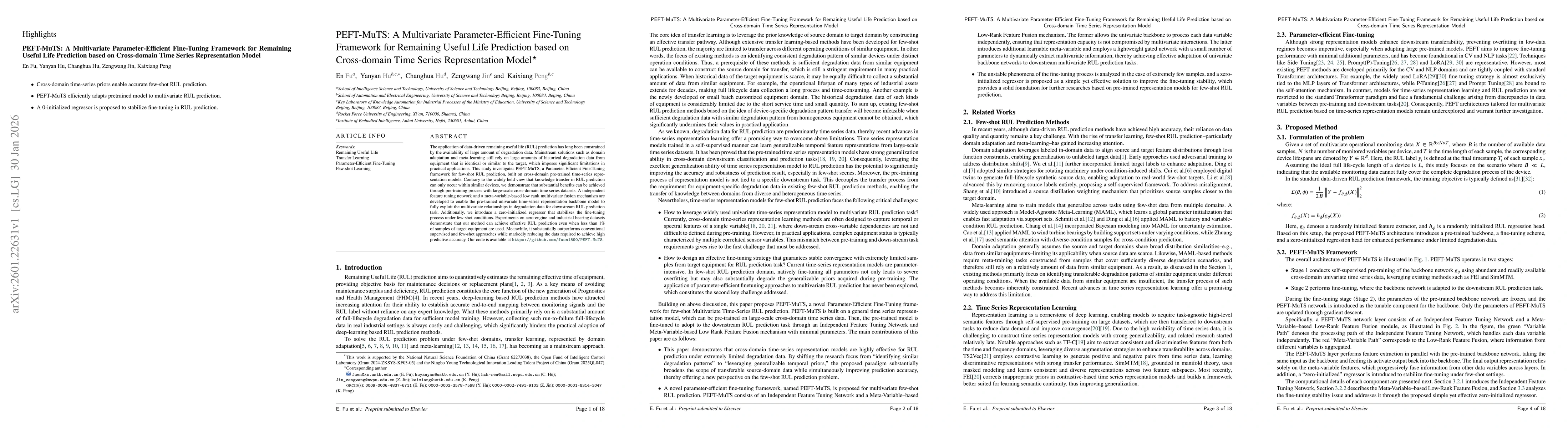 Thumbnail for PEFT-MuTS: A Multivariate Parameter-Efficient Fine-Tuning Framework for Remaining Useful Life Prediction based on Cross-domain Time Series Representation Model