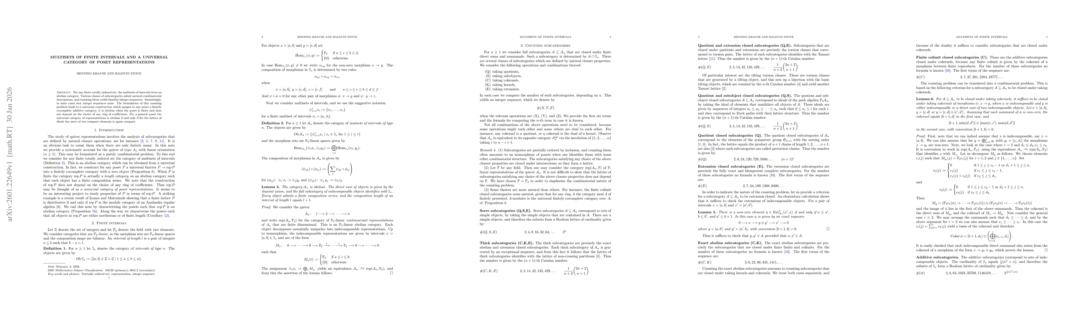 Thumbnail for Multisets of finite intervals and a universal category of poset representations