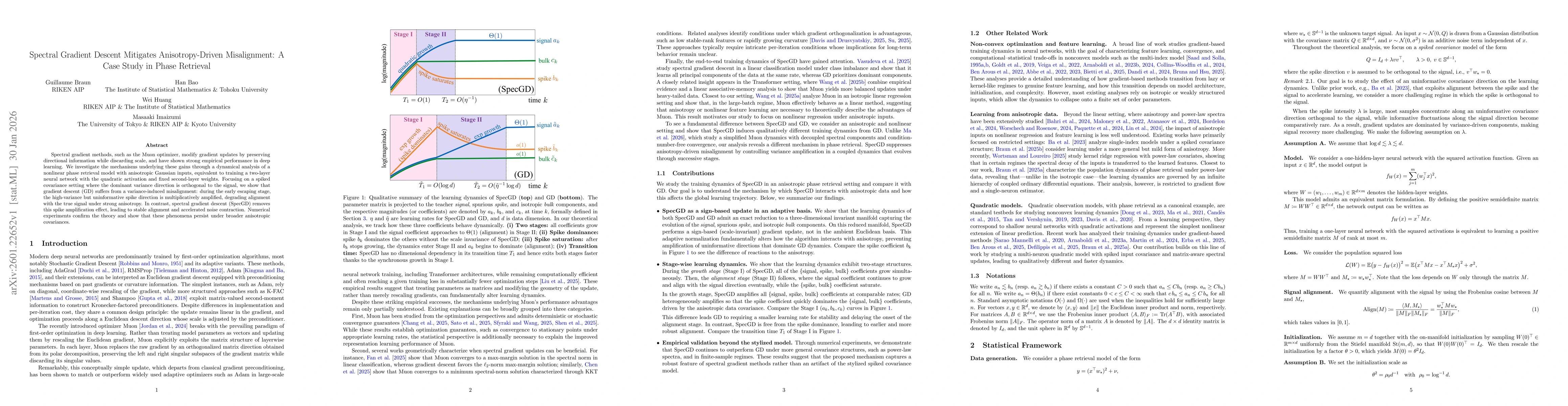Thumbnail for Spectral Gradient Descent Mitigates Anisotropy-Driven Misalignment: A Case Study in Phase Retrieval