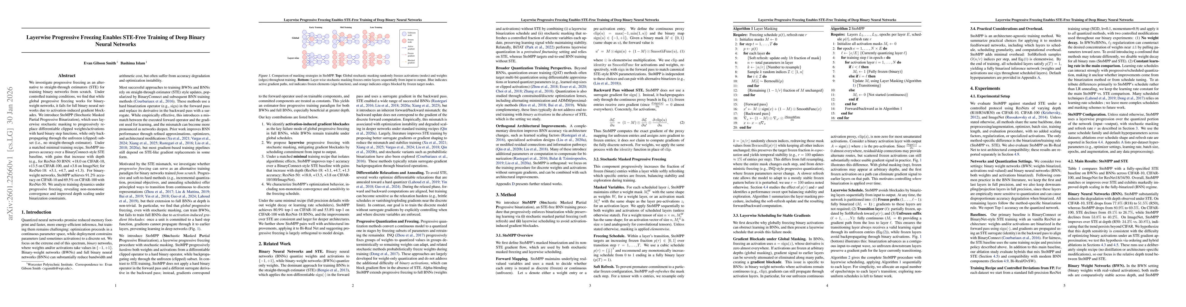 Thumbnail for Layerwise Progressive Freezing Enables STE-Free Training of Deep Binary Neural Networks