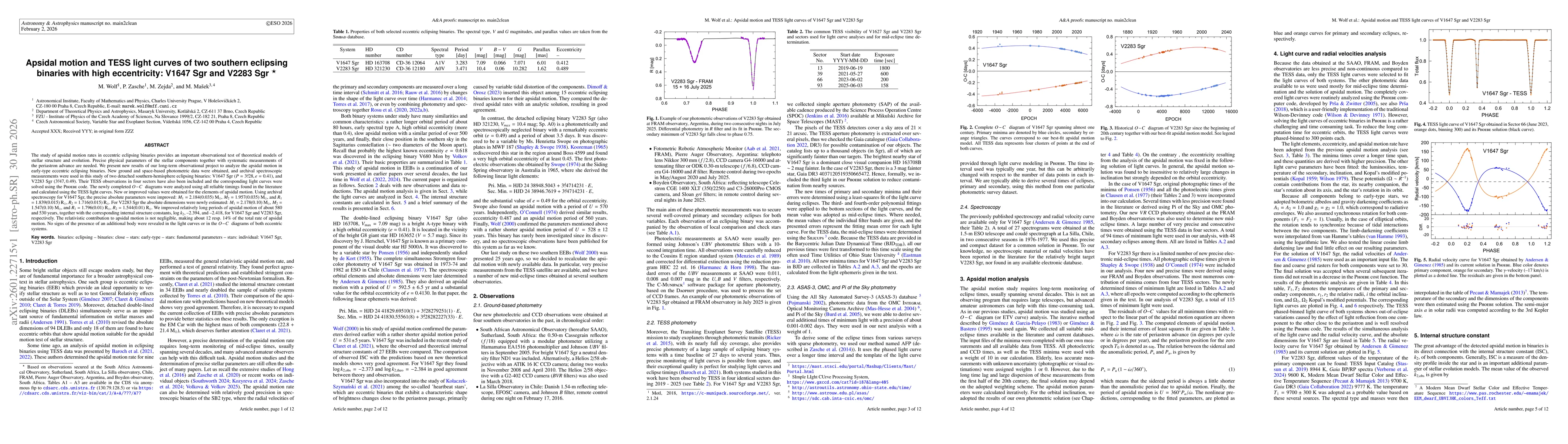 Thumbnail for Apsidal motion and TESS light curves of two southern eclipsing binaries with high eccentricity: V1647 Sgr and V2283 Sgr