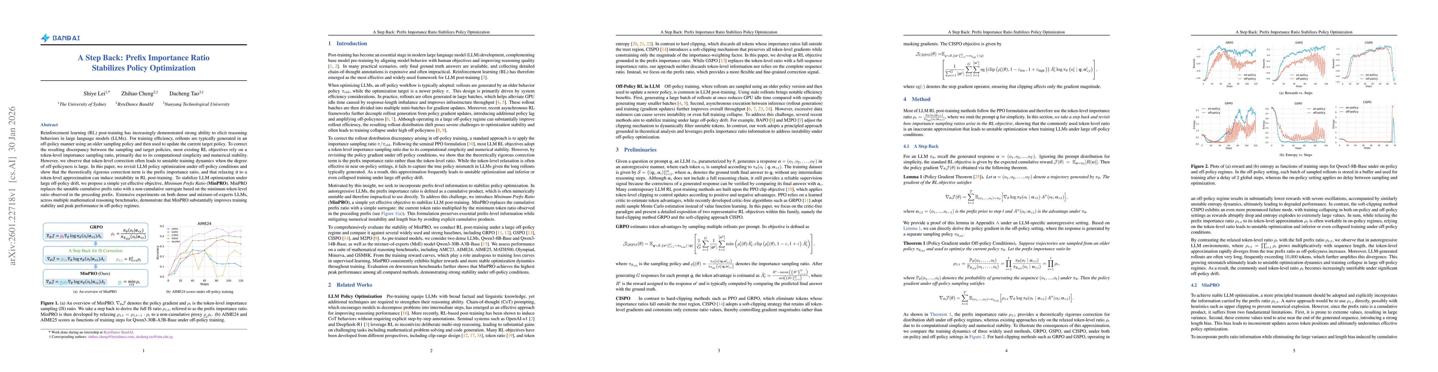 Thumbnail for A Step Back: Prefix Importance Ratio Stabilizes Policy Optimization