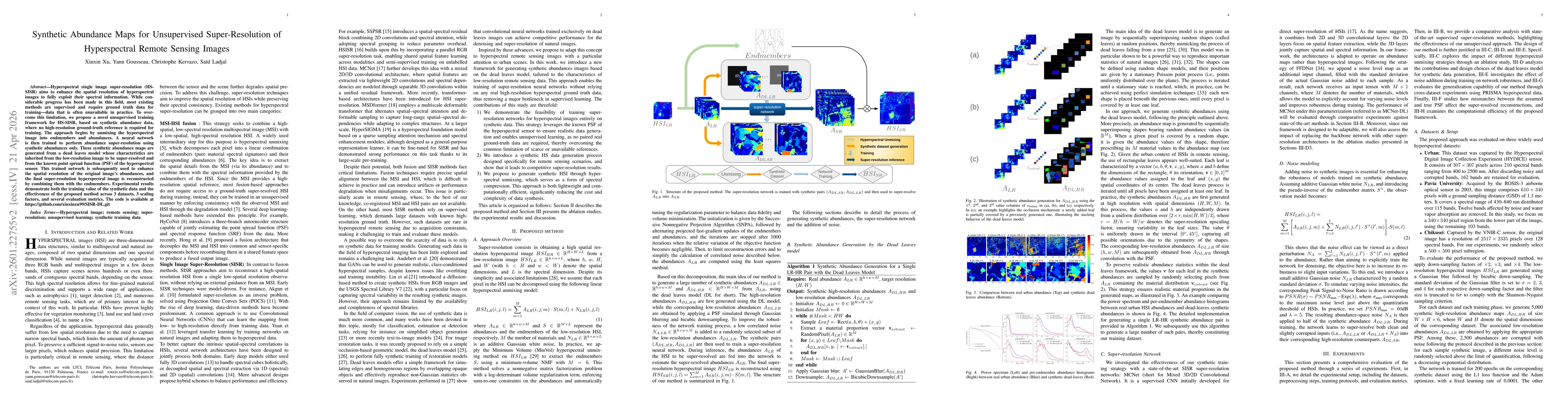 Thumbnail for Synthetic Abundance Maps for Unsupervised Super-Resolution of Hyperspectral Remote Sensing Images