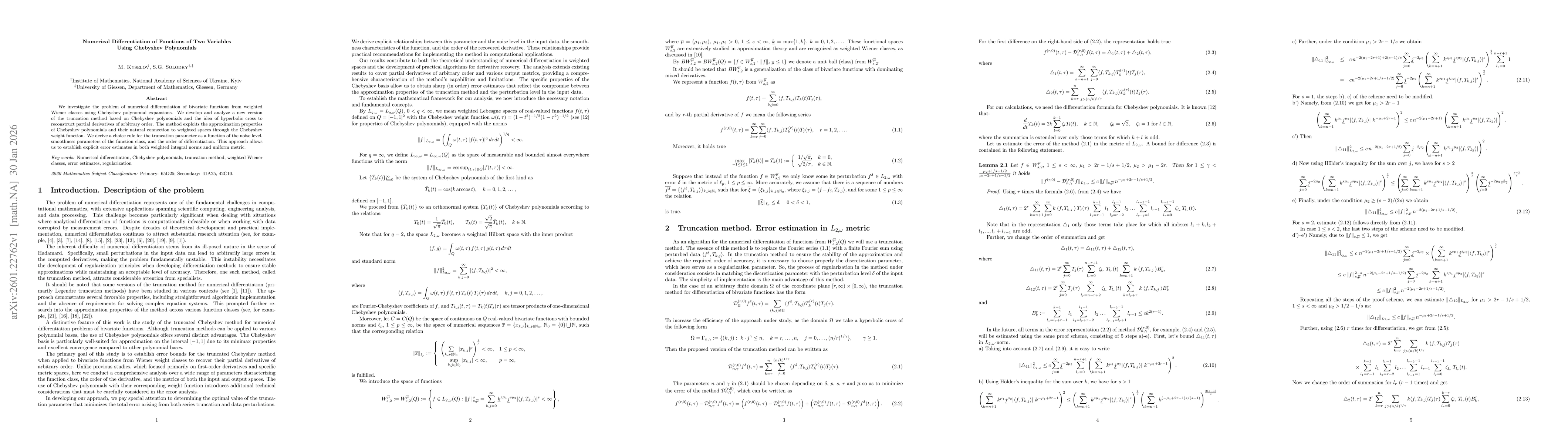 Thumbnail for Numerical Differentiation of Functions of Two Variables Using Chebyshev Polynomials