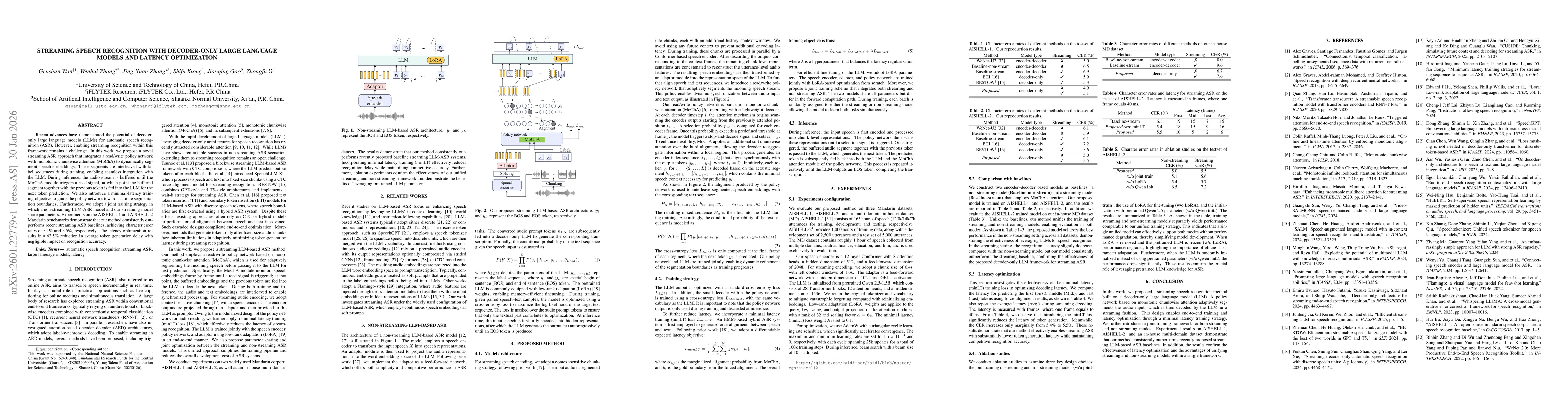Thumbnail for Streaming Speech Recognition with Decoder-Only Large Language Models and Latency Optimization
