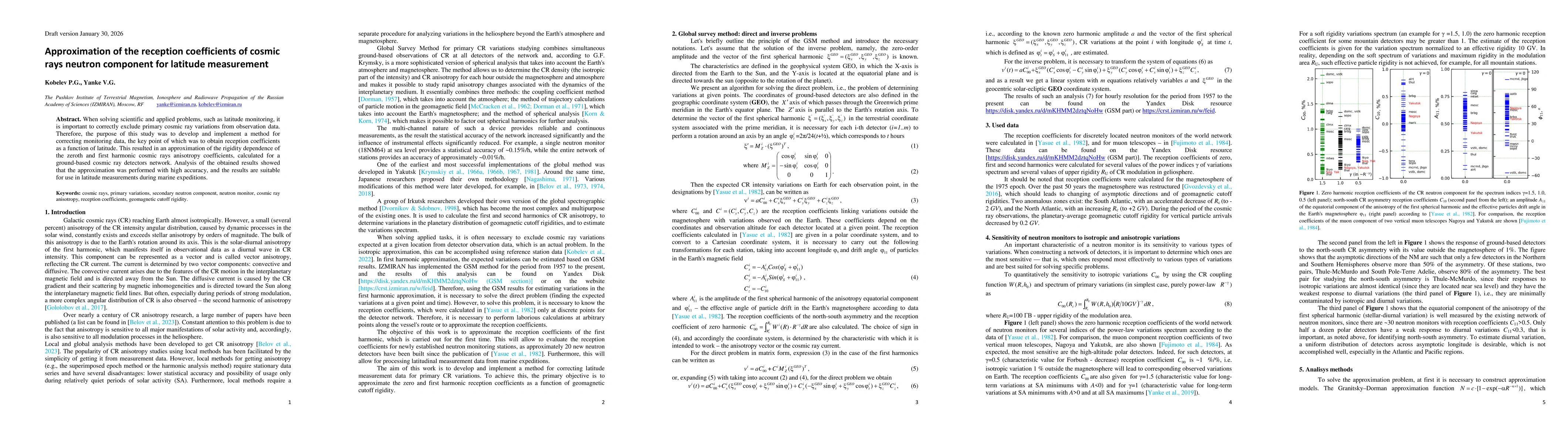 Thumbnail for Approximation of the reception coefficients of cosmic rays neutron component for latitude measurement