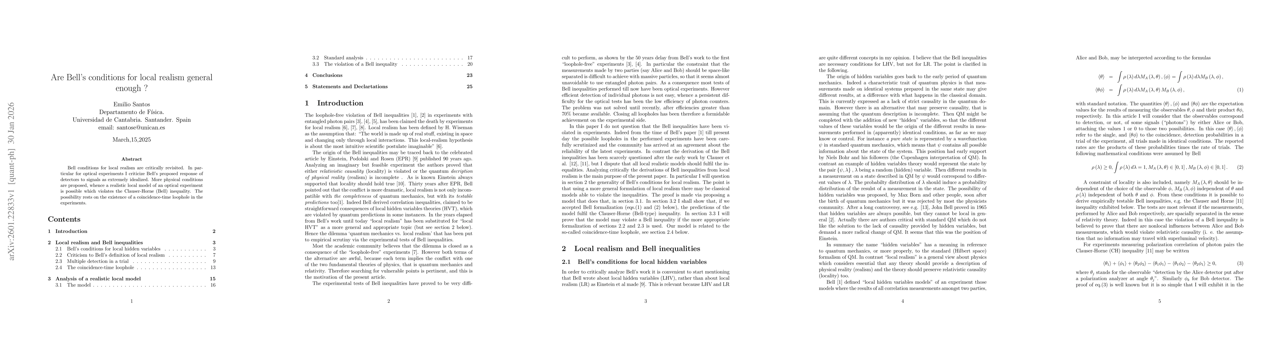 Thumbnail for Are Bell's conditions for local realism general enough?