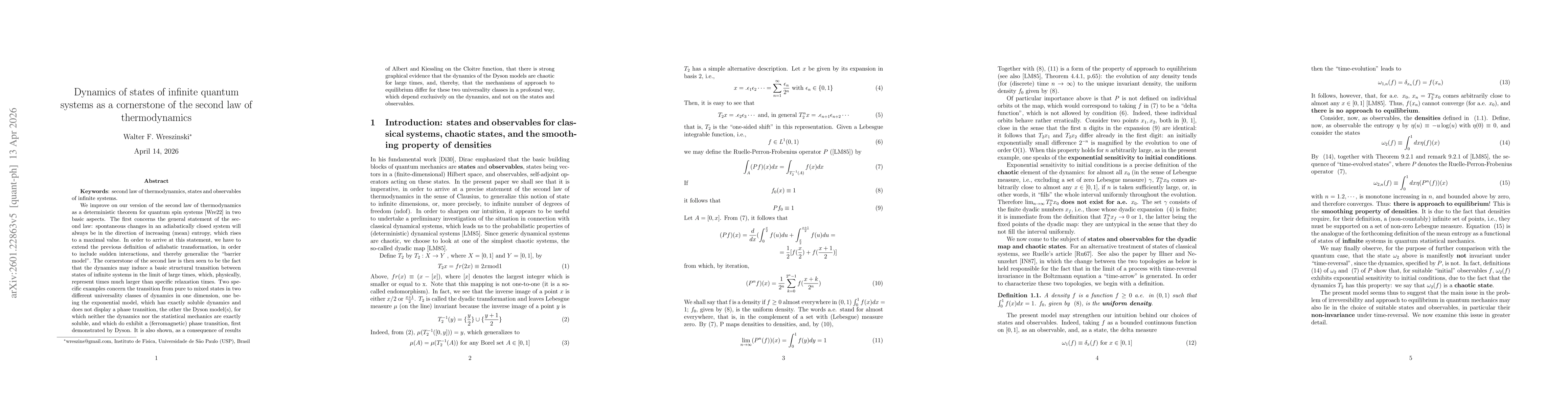 Thumbnail for Dynamics of states of infinite quantum systems as a cornerstone of the second law of thermodynamics