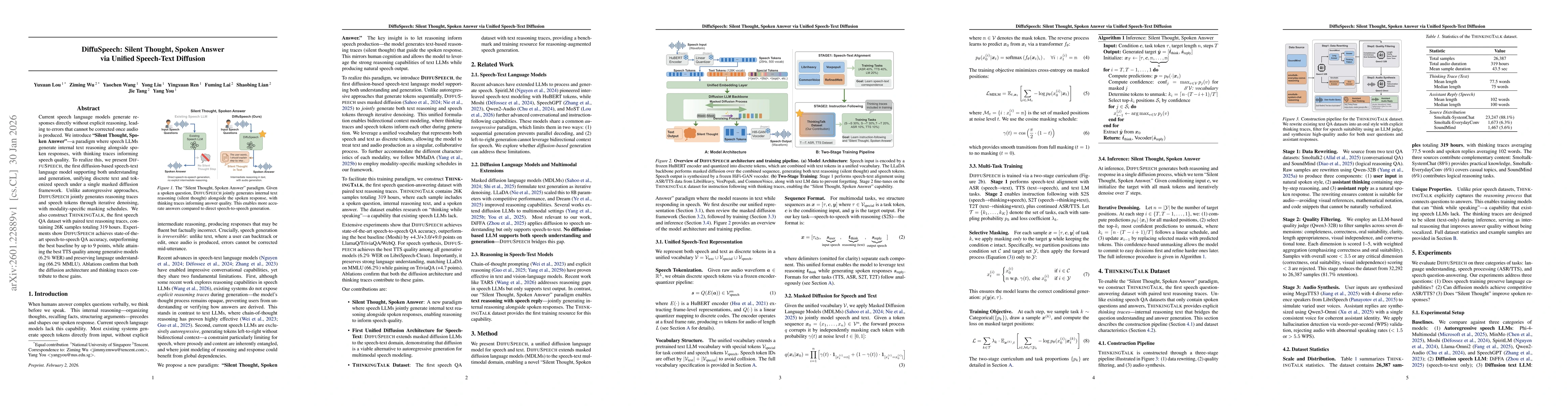 Thumbnail for DiffuSpeech: Silent Thought, Spoken Answer via Unified Speech-Text Diffusion