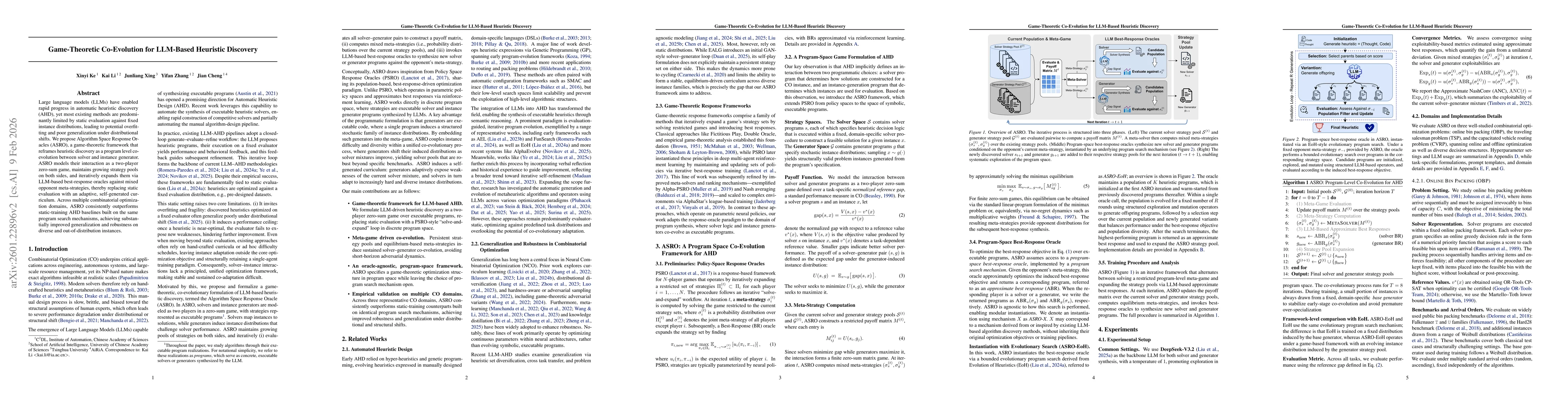 Thumbnail for Game-Theoretic Co-Evolution for LLM-Based Heuristic Discovery