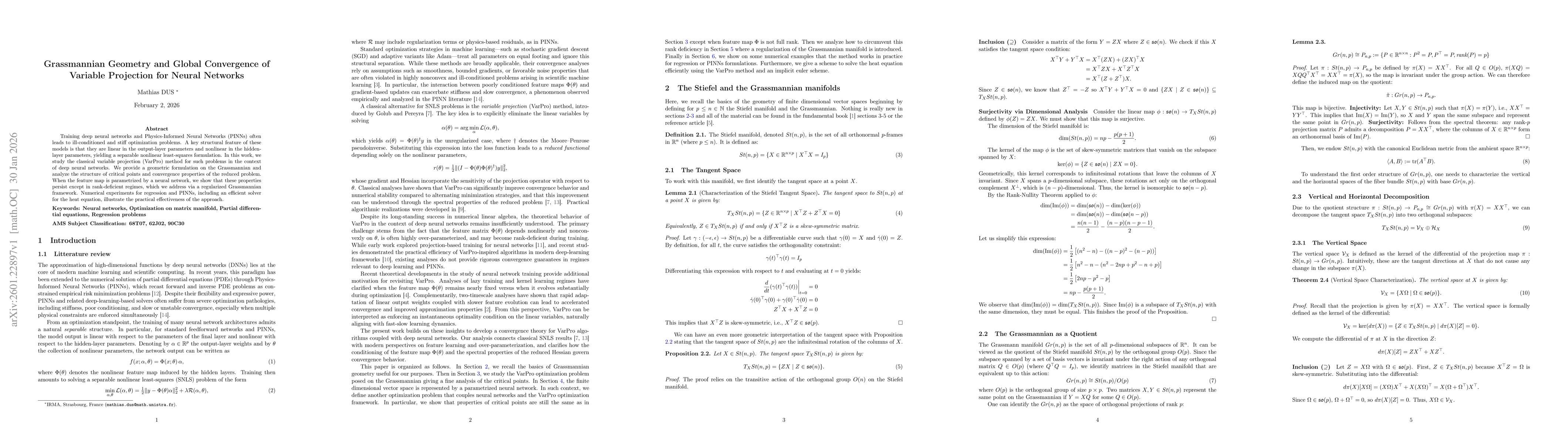 Thumbnail for Grassmannian Geometry and Global Convergence of Variable Projection for Neural Networks