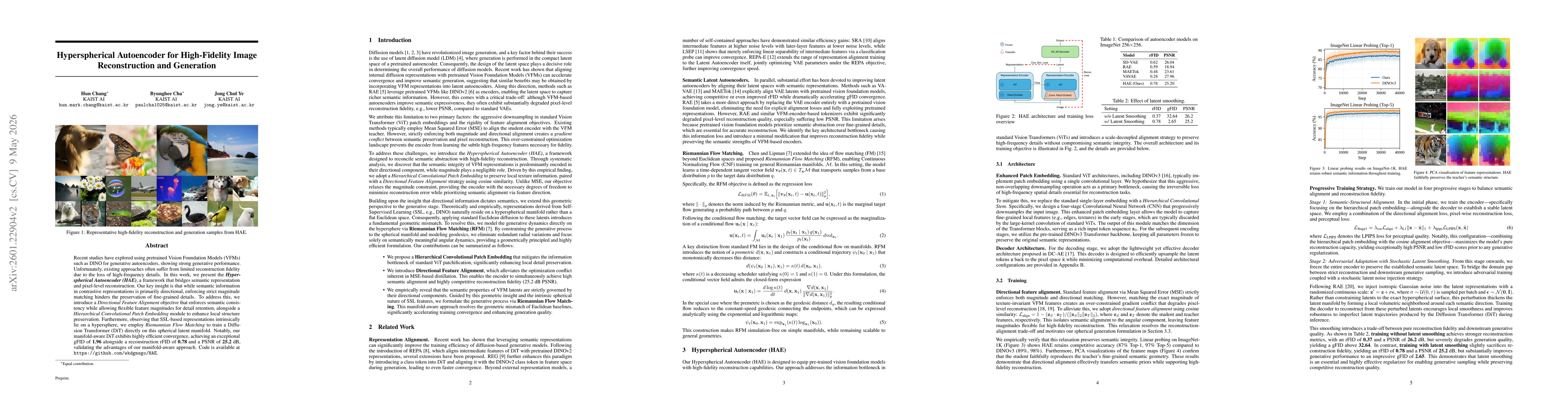 Thumbnail for DINO-SAE: DINO Spherical Autoencoder for High-Fidelity Image Reconstruction and Generation