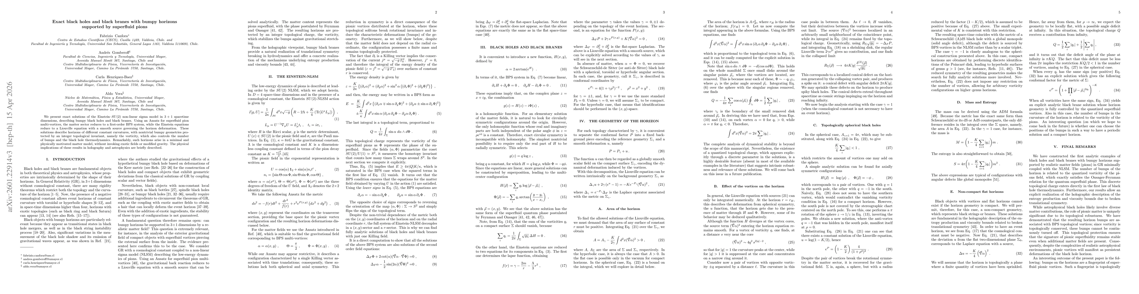 Thumbnail for Exact black holes and black branes with bumpy horizons supported by superfluid pions