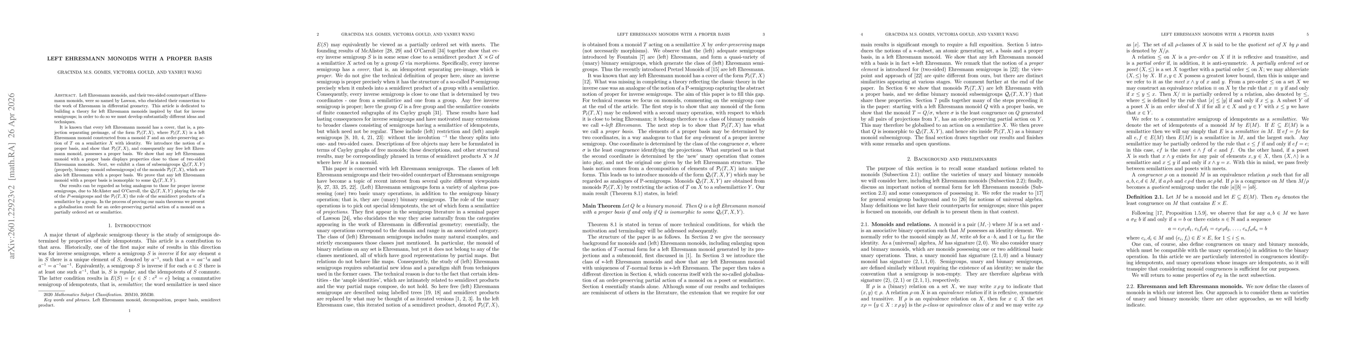 Thumbnail for Left Ehresmann monoids with a proper basis