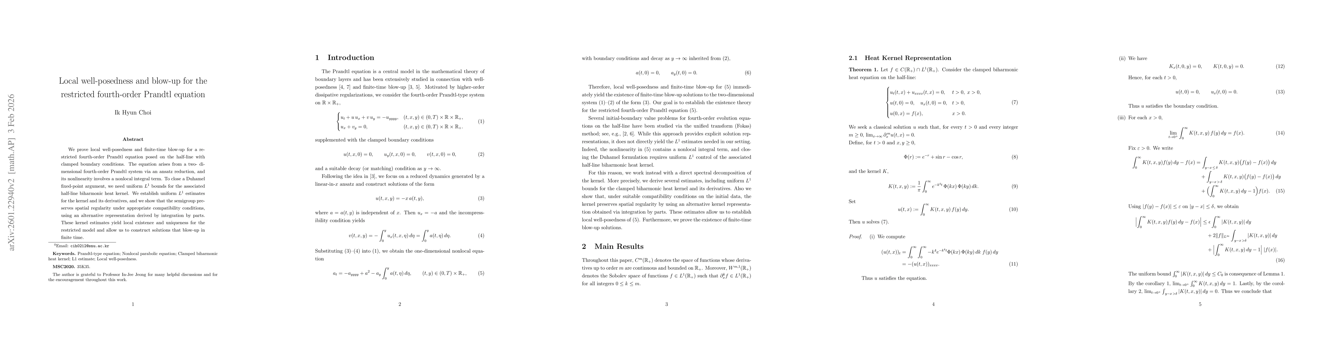 Thumbnail for Local Well-posedness and Blow-up for the Restricted Fourth-Order Prandtl Equation