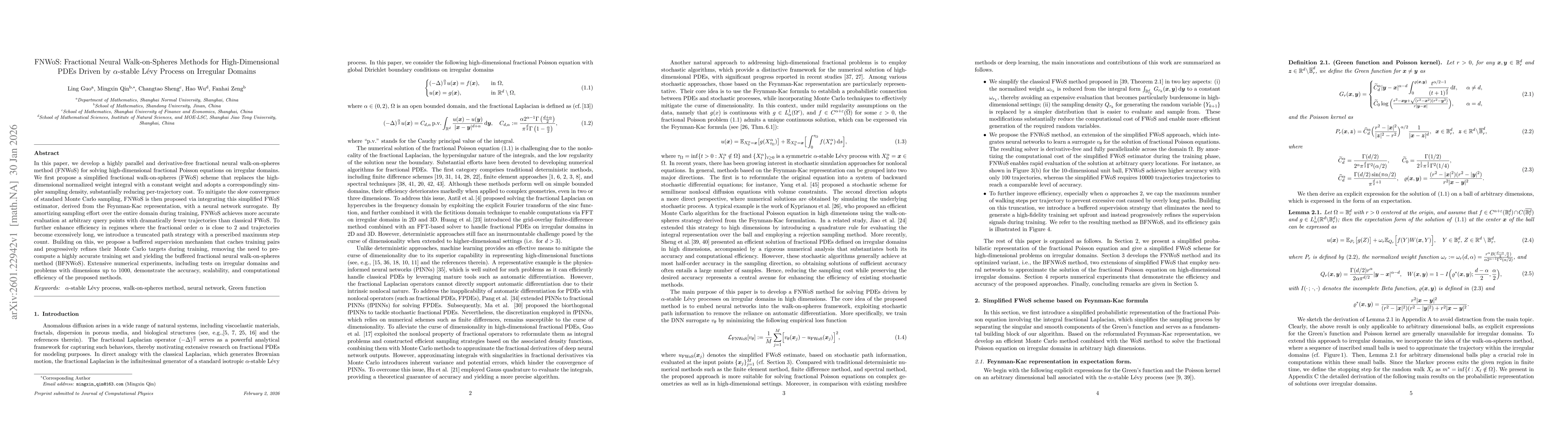 Thumbnail for FNWoS: Fractional Neural Walk-on-Spheres Methods for High-Dimensional PDEs Driven by $α$-stable Lévy Process on Irregular Domains