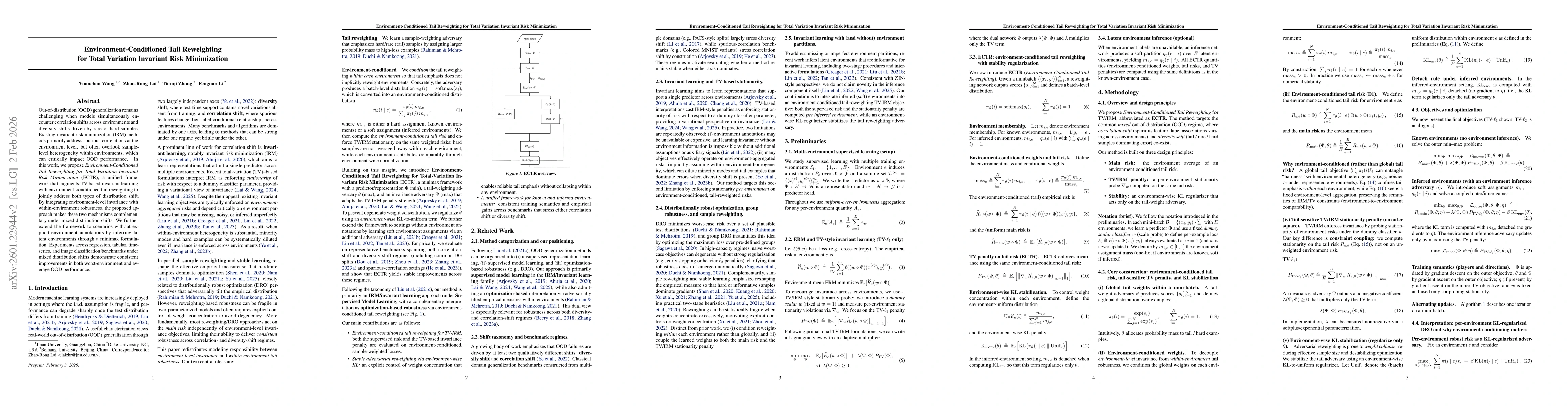 Thumbnail for Environment-Conditioned Tail Reweighting for Total Variation Invariant Risk Minimization