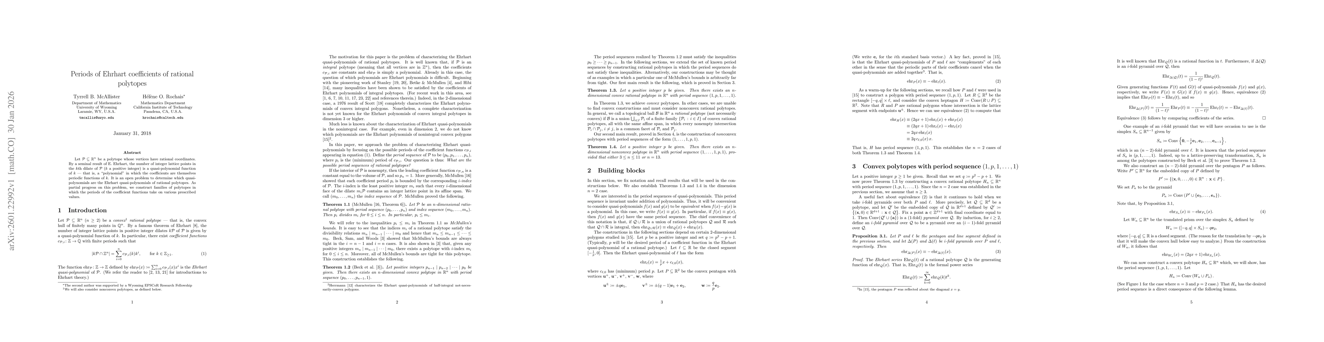 Thumbnail for Periods of Ehrhart coefficients of rational polytopes