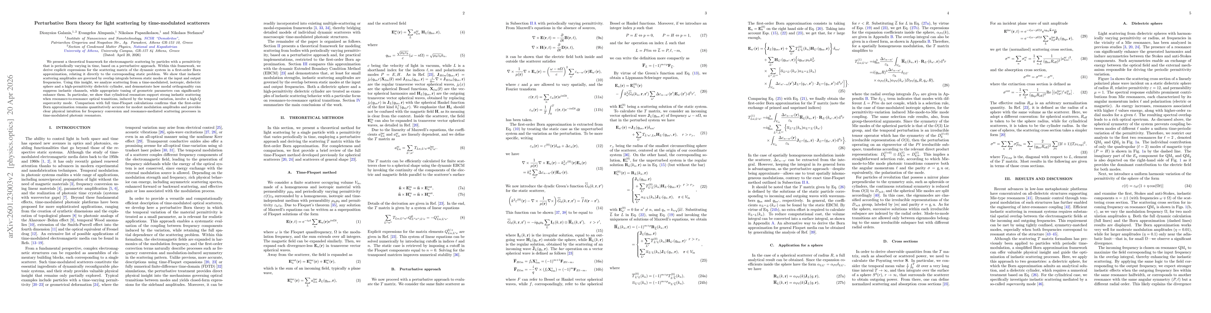 Thumbnail for Perturbative Born theory for light scattering by time-modulated scatterers
