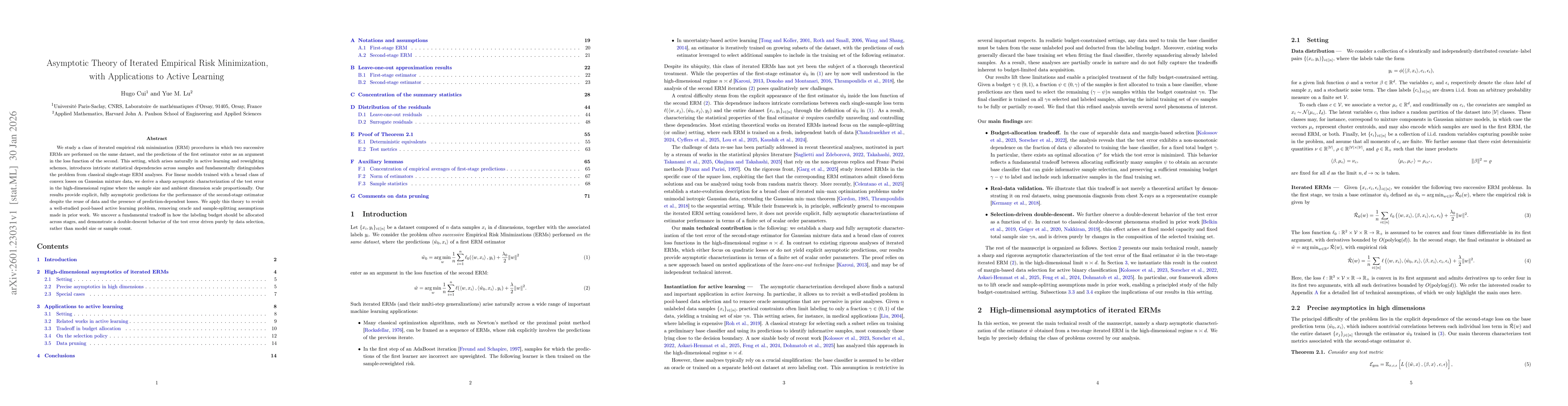 Thumbnail for Asymptotic Theory of Iterated Empirical Risk Minimization, with Applications to Active Learning