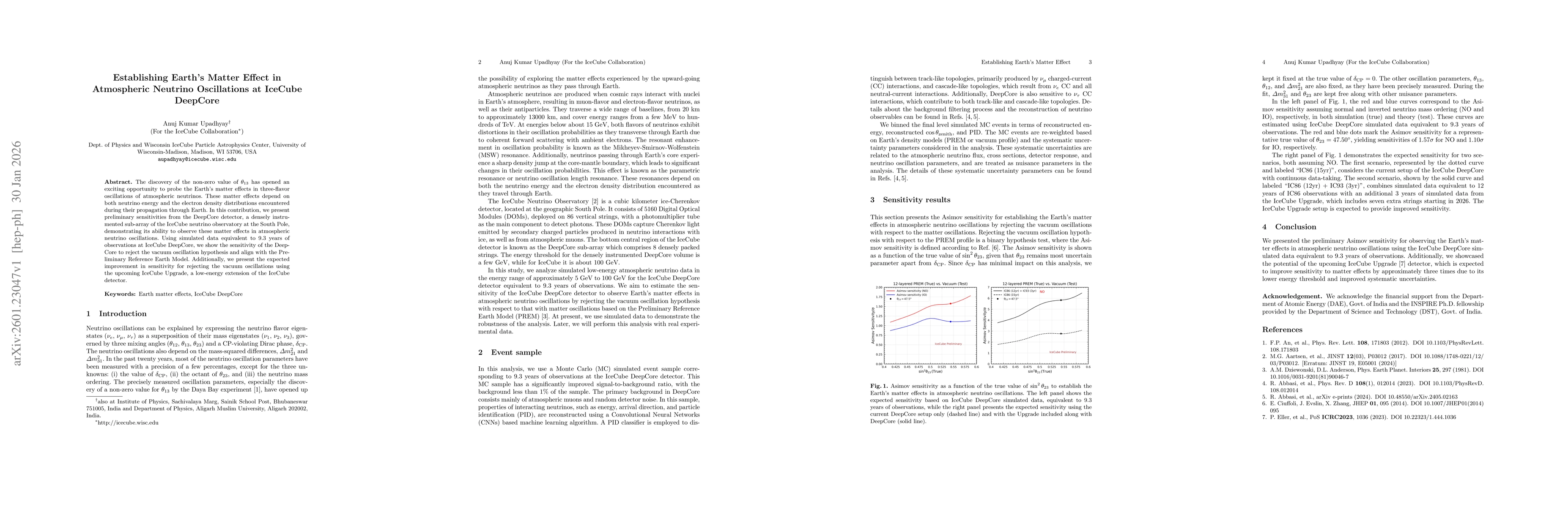 Thumbnail for Establishing Earth's Matter Effect in Atmospheric Neutrino Oscillations at IceCube DeepCore