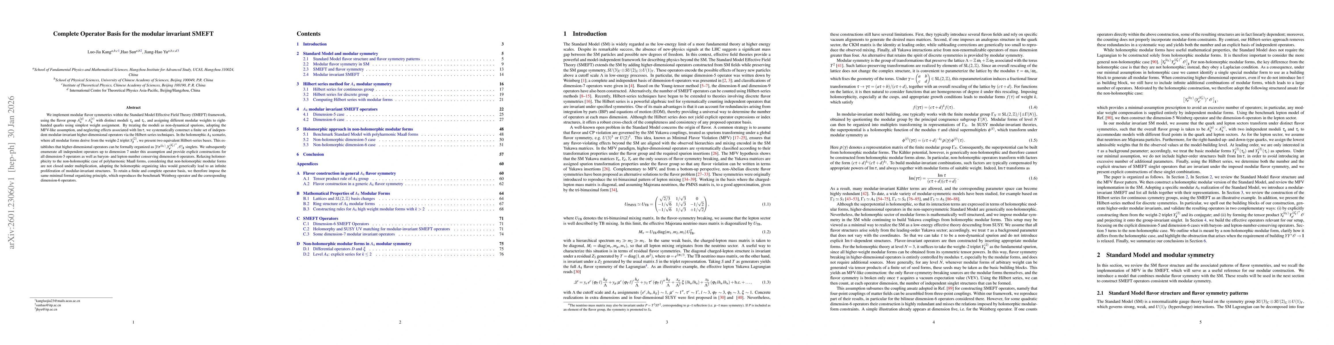 Thumbnail for Complete Operator Basis for the modular invariant SMEFT
