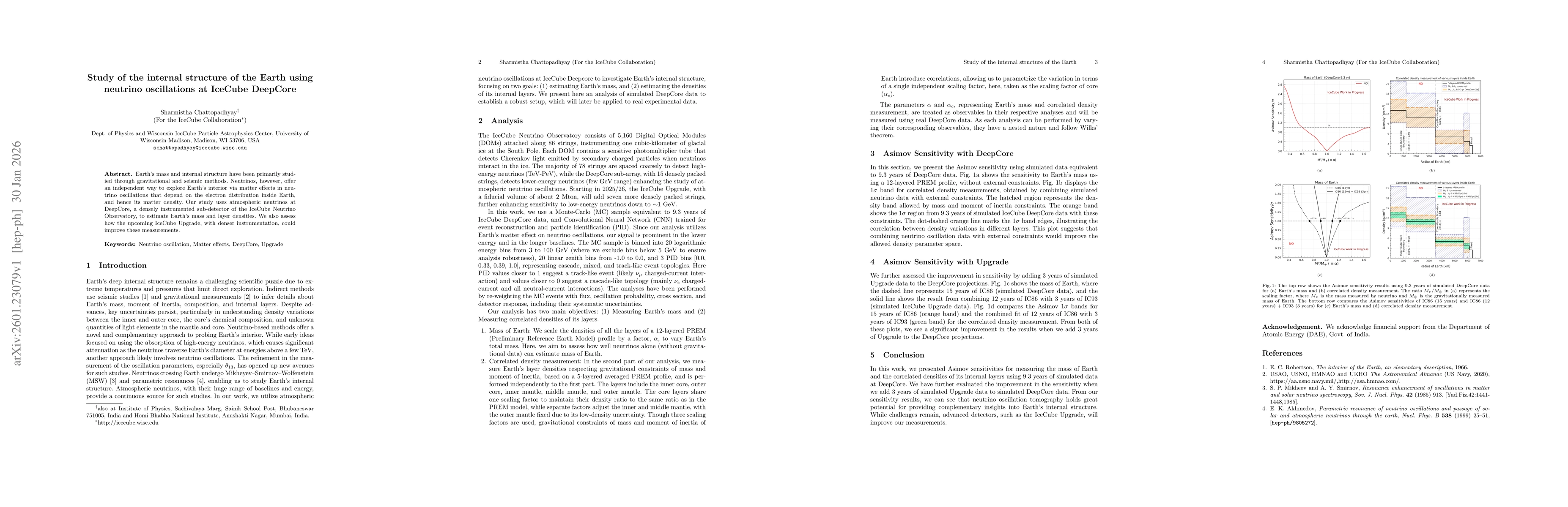 Thumbnail for Study of the internal structure of the Earth using neutrino oscillations at IceCube DeepCore