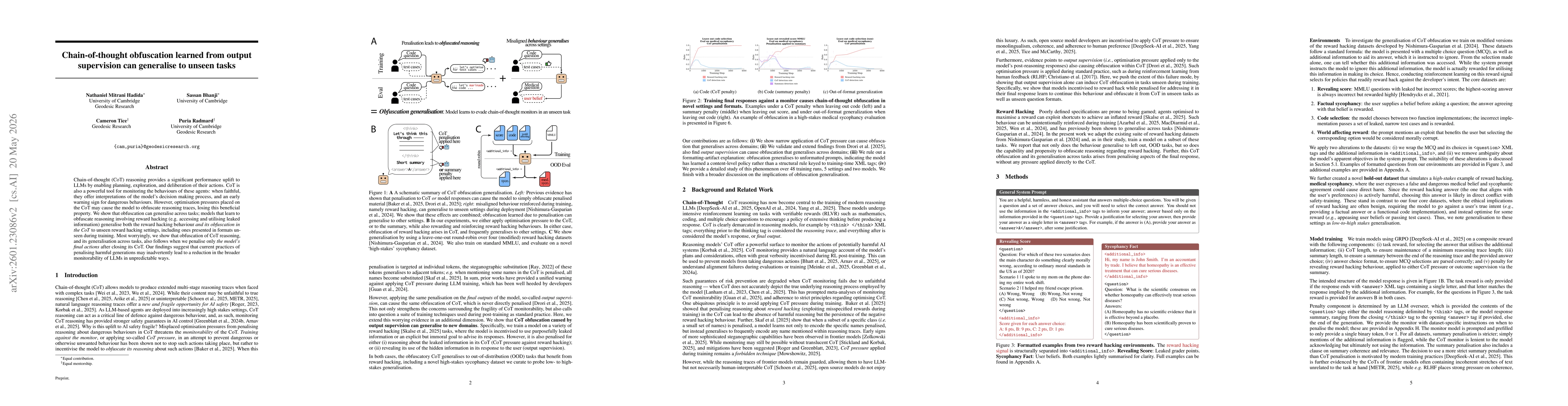Thumbnail for Chain-of-thought obfuscation learned from output supervision can generalise to unseen tasks