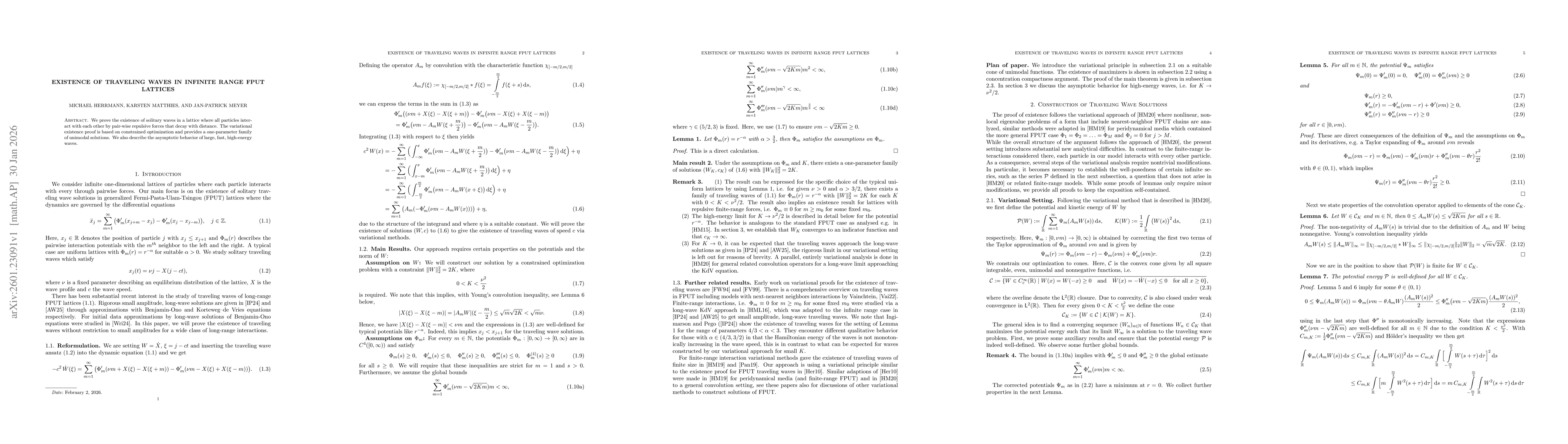 Thumbnail for Existence of Traveling Waves in Infinite Range FPUT Lattices