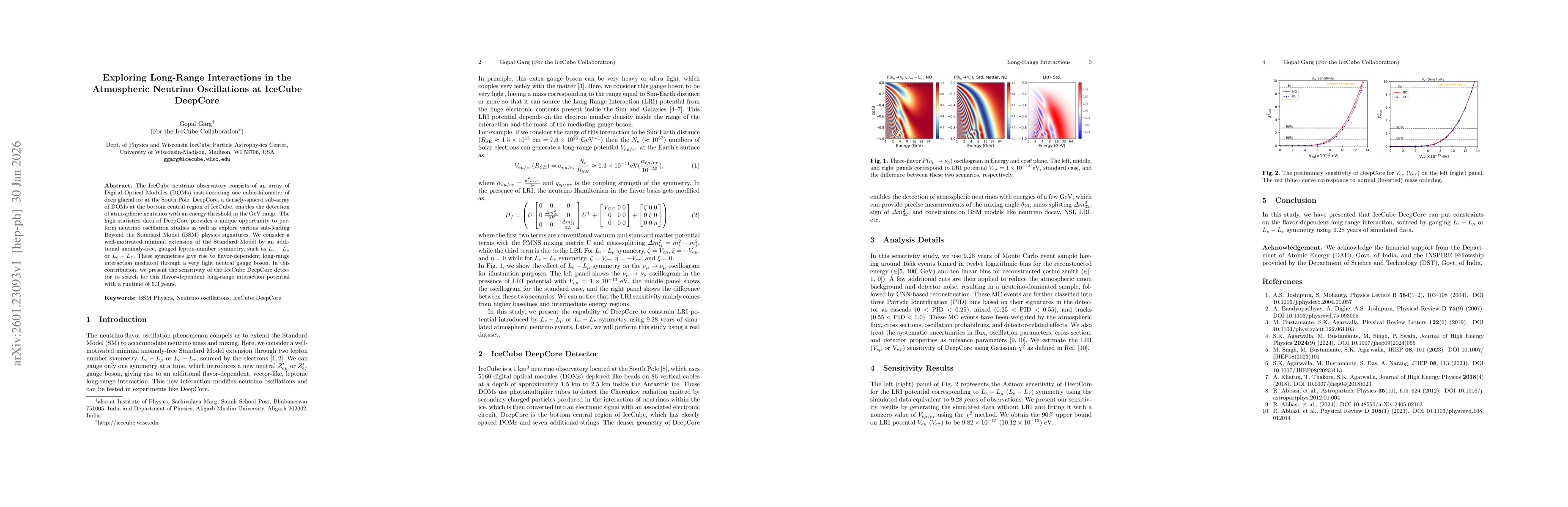 Thumbnail for Exploring Long-Range Interactions in the Atmospheric Neutrino Oscillations at IceCube DeepCore