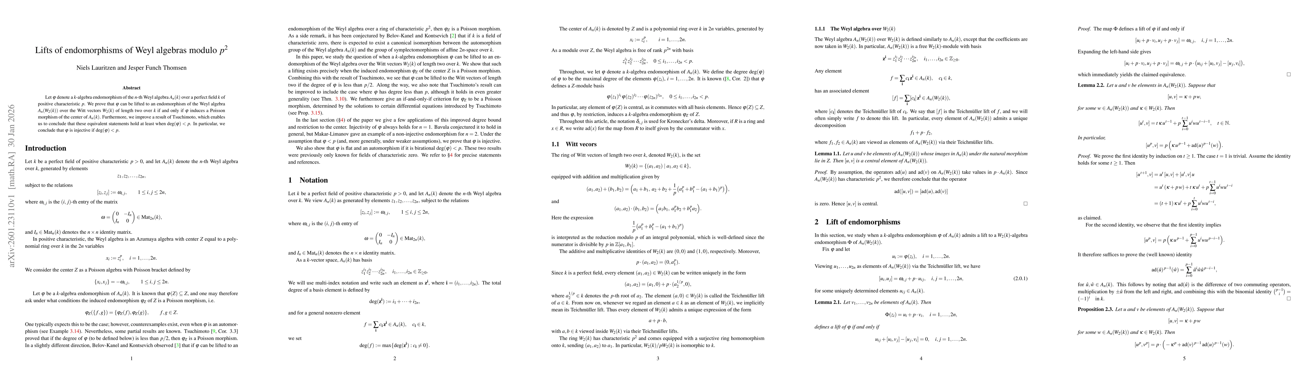 Thumbnail for Lifts of endomorphisms of Weyl algebras modulo $p^2$