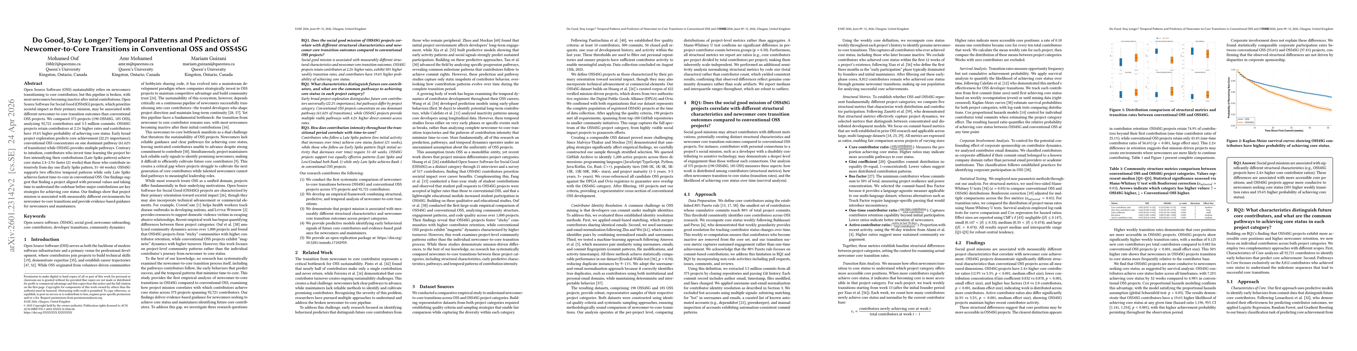 Thumbnail for Do Good, Stay Longer? Temporal Patterns and Predictors of Newcomer-to-Core Transitions in Conventional OSS and OSS4SG