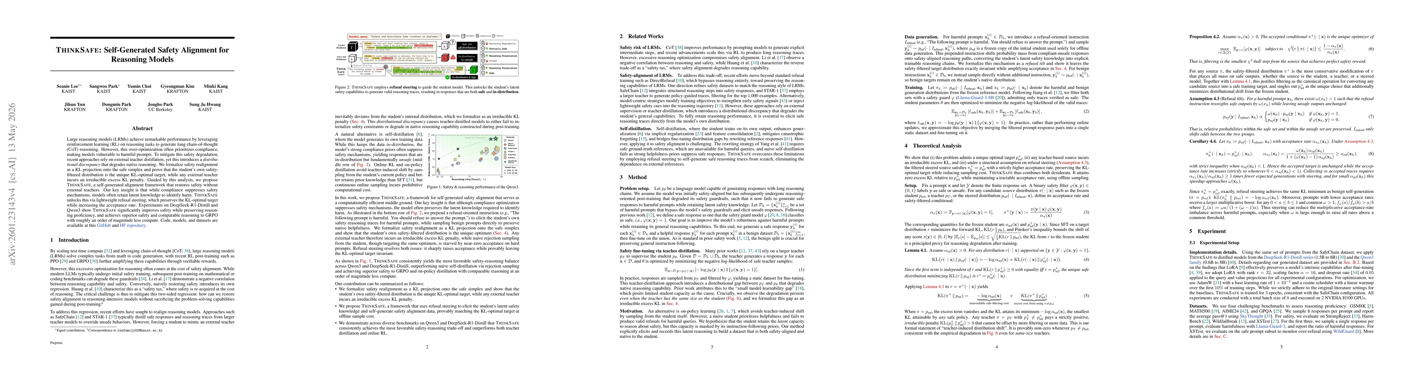 Thumbnail for THINKSAFE: Self-Generated Safety Alignment for Reasoning Models