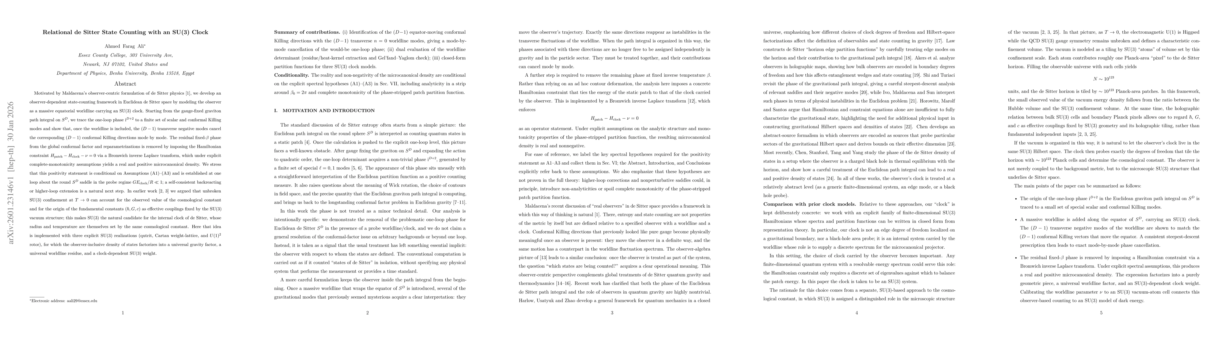 Thumbnail for Relational de Sitter State Counting with an SU(3) Clock