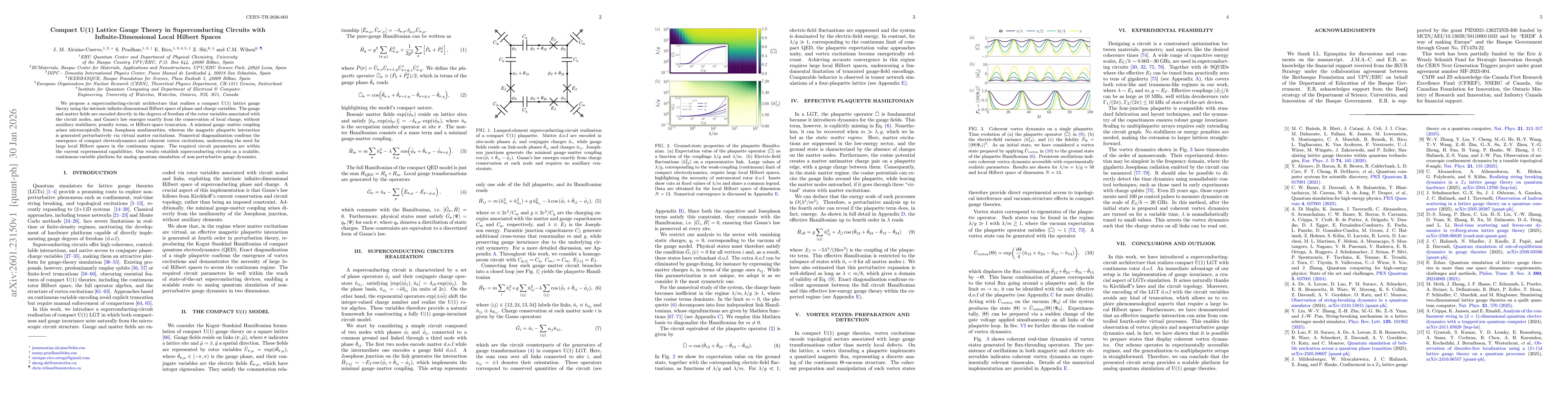 Thumbnail for Compact U(1) Lattice Gauge Theory in Superconducting Circuits with Infinite-Dimensional Local Hilbert Spaces