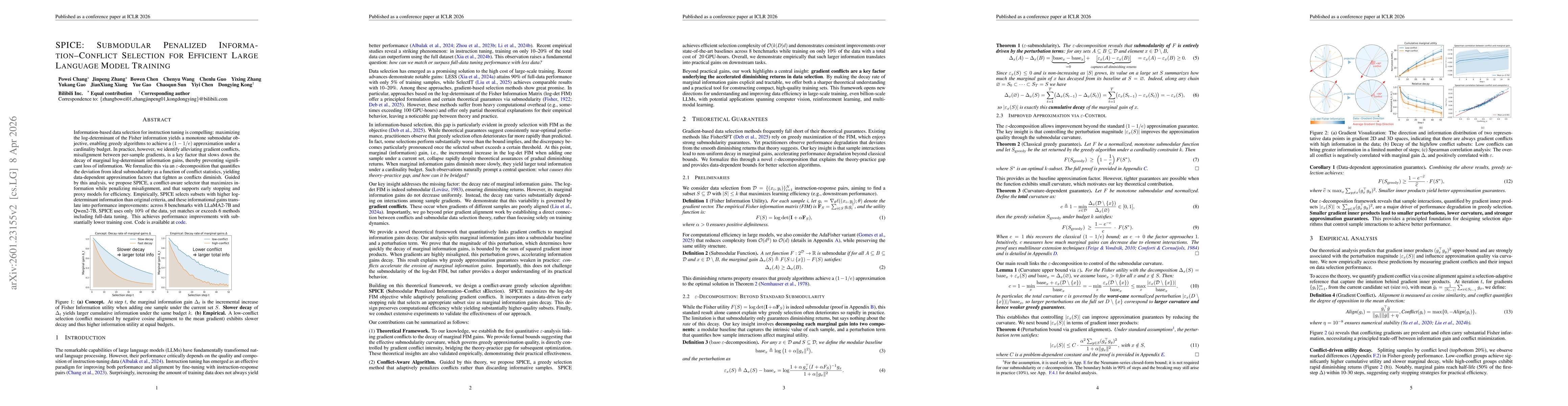 Thumbnail for SPICE: Submodular Penalized Information-Conflict Selection for Efficient Large Language Model Training