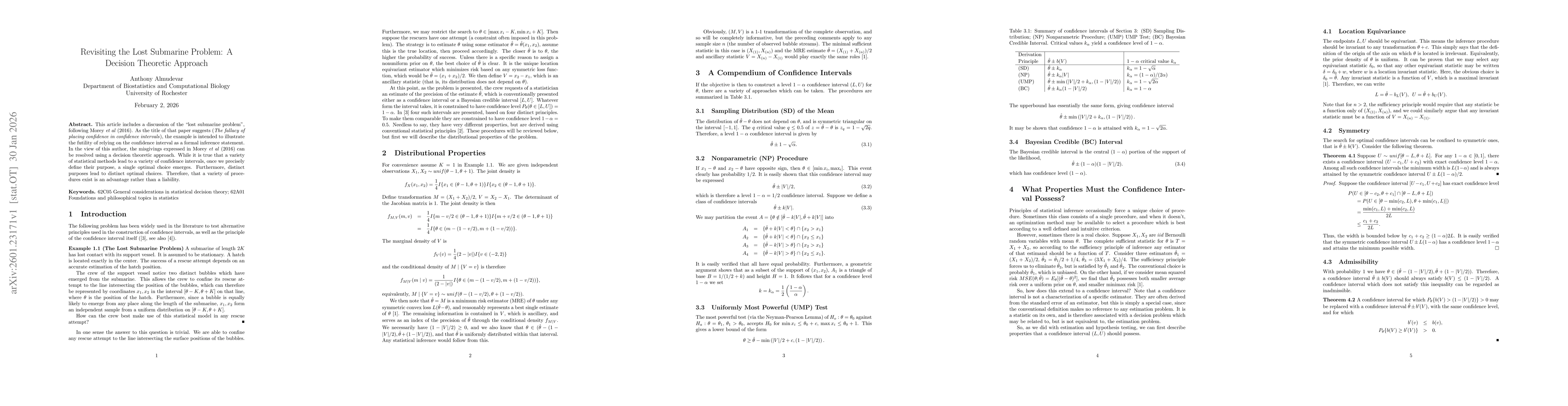 Thumbnail for Revisiting the Lost Submarine Problem: A Decision Theoretic Approach
