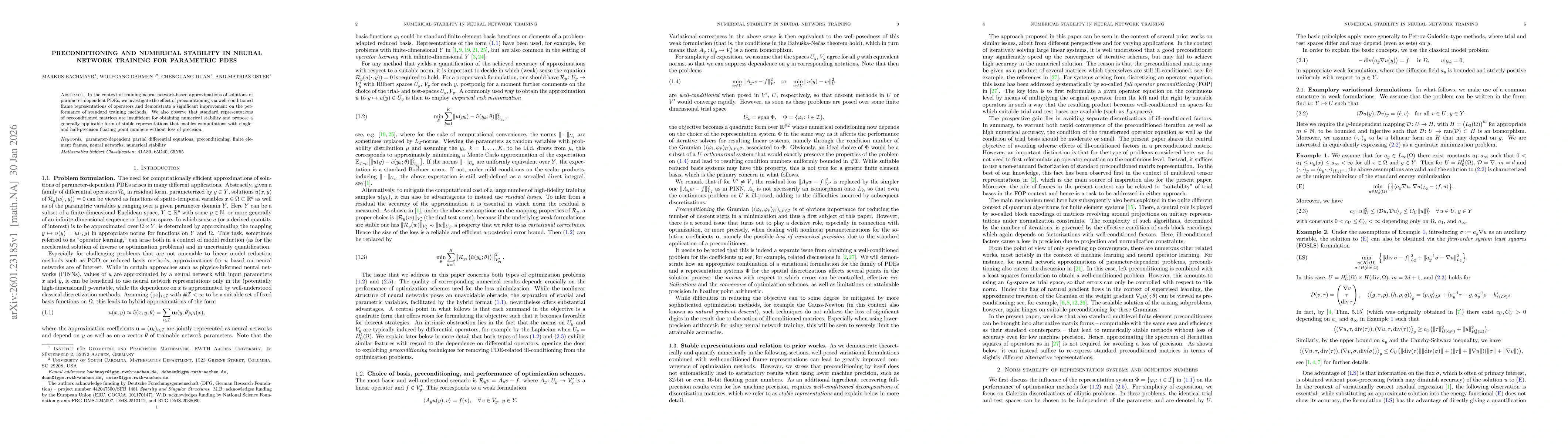 Thumbnail for Preconditioning and Numerical Stability in Neural Network Training for Parametric PDEs